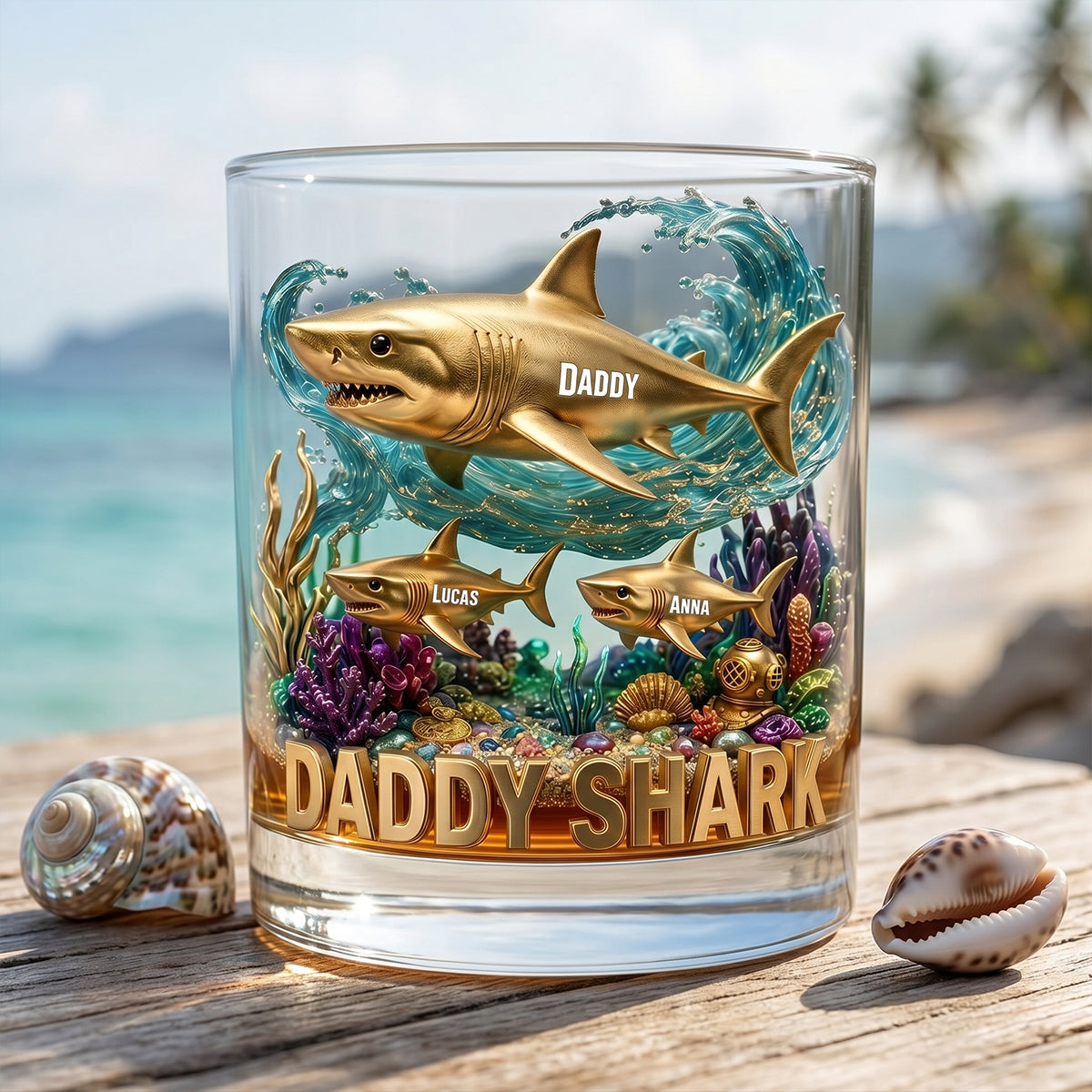 "Daddy Shark" - Unique Personalized Glass for Dads - Gift for Father, Grandpa, or any special dad! Glass PopCulturePrints