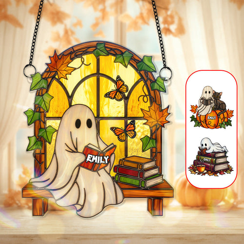 “Boo-tiful Reading Moments” - Spooky Ghost Suncatcher Ornament - Personalized Gifts for Book Lovers Ornament PopCulturePrints