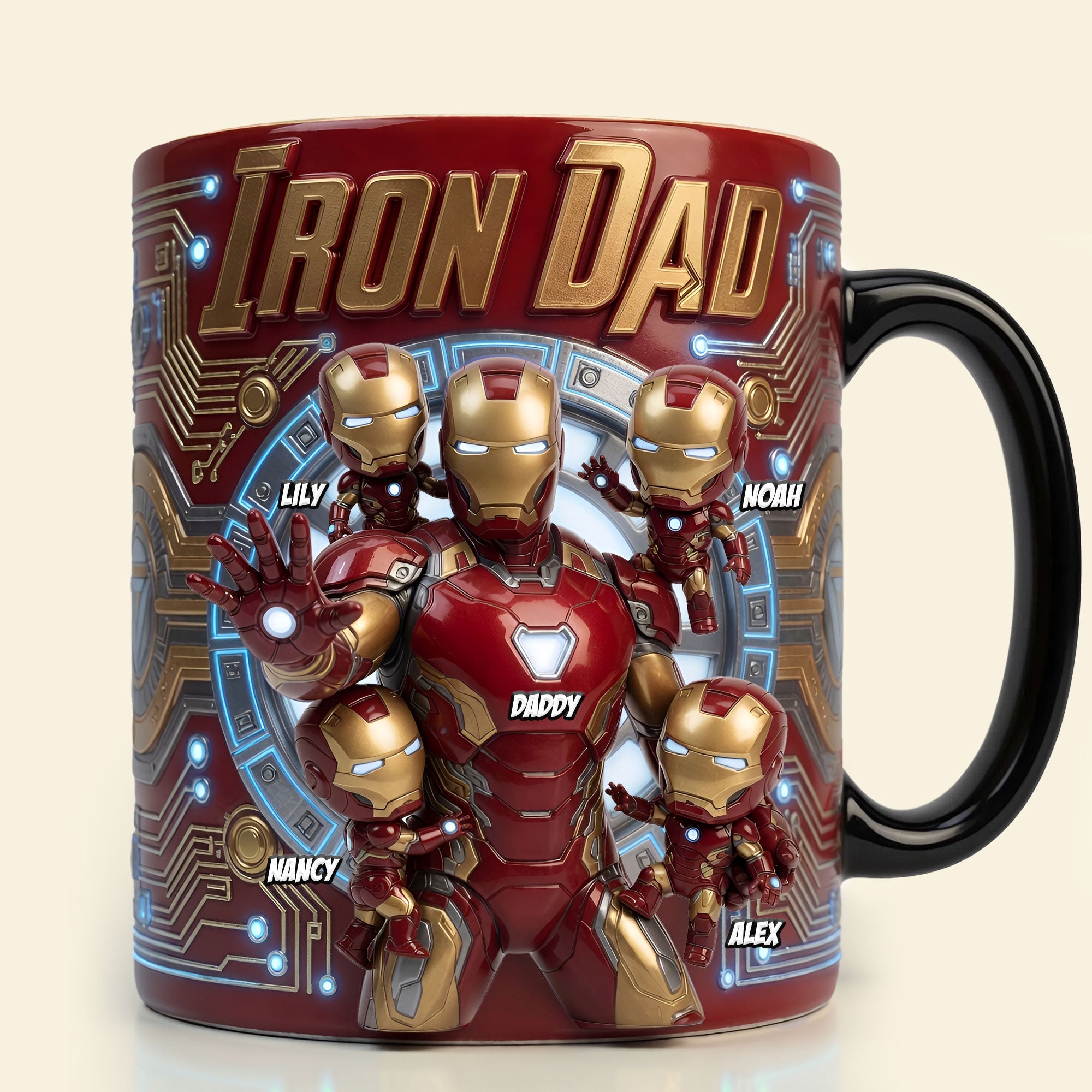 "The Ultimate Superhero Dad - Personalized Iron Dad Mug" - Custom Gift for Fathers, Dads, and Grandpas Coffee Mug PopCulturePrints