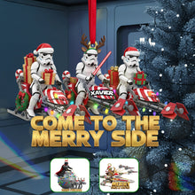 Load image into Gallery viewer, “Come to the Merry Side” - Personalized Cosmic Guardian Acrylic Ornaments - Unique Christmas Gift for Friends, Family &amp; Collectors Ornament PopCulturePrints
