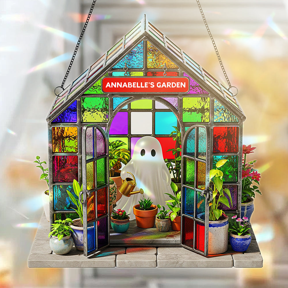 "Embrace the Whimsy of Nature" - Ghost Garden House Suncatcher, Personalized Gift for Any Occasion Ornament PopCulturePrints