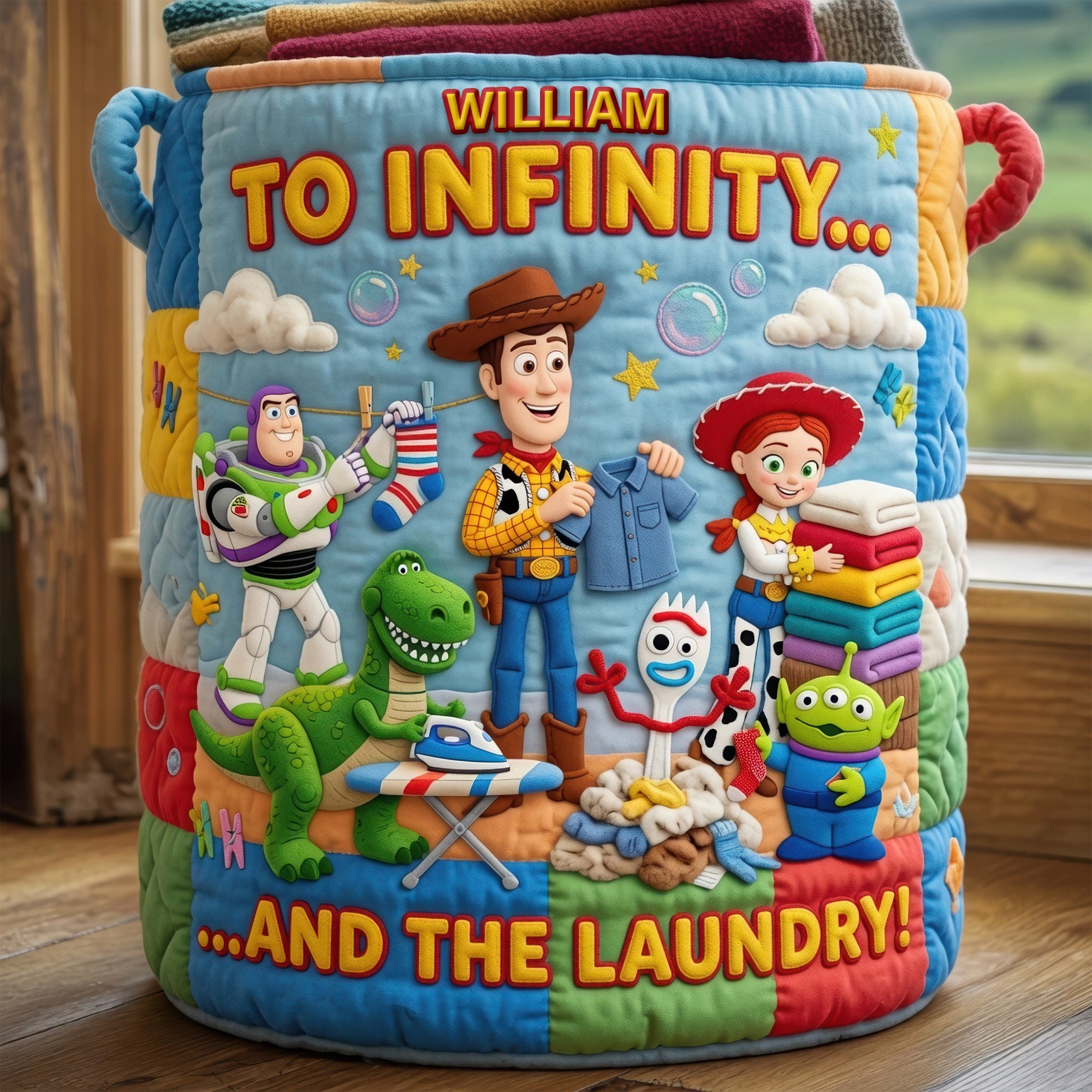 Embrace Fun with 'To Infinity and Beyond' - Personalized Quilted Laundry Basket for Kids