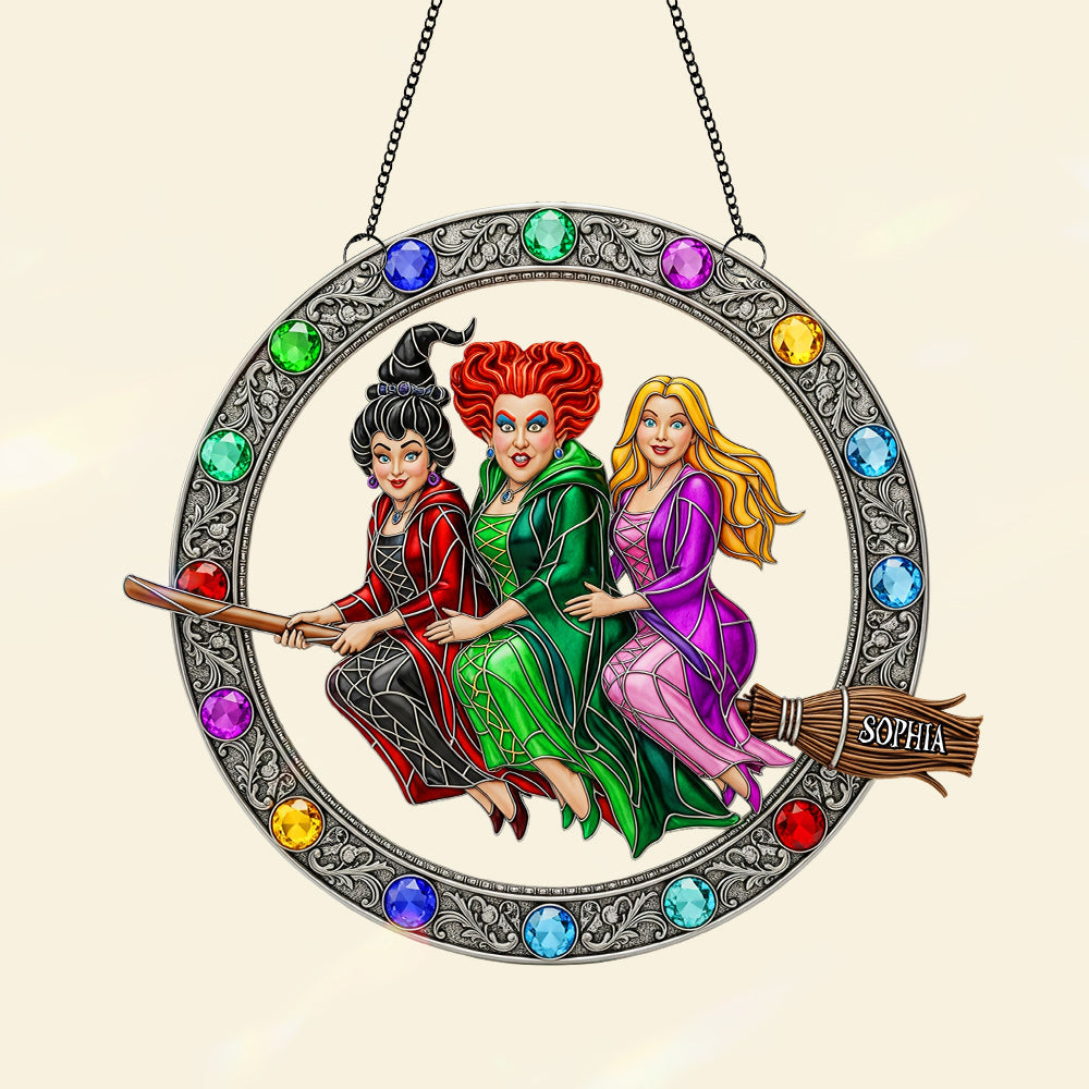 "Fly High with Magic!" - Enchanted Witches Trio Suncatcher - Personalized Gift for Witch Lovers Ornament PopCulturePrints