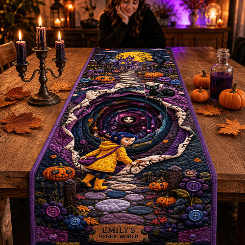 Enchanting Halloween Adventure - Personalized Spooky Table Runner Quilted Table Runner PopCulturePrints