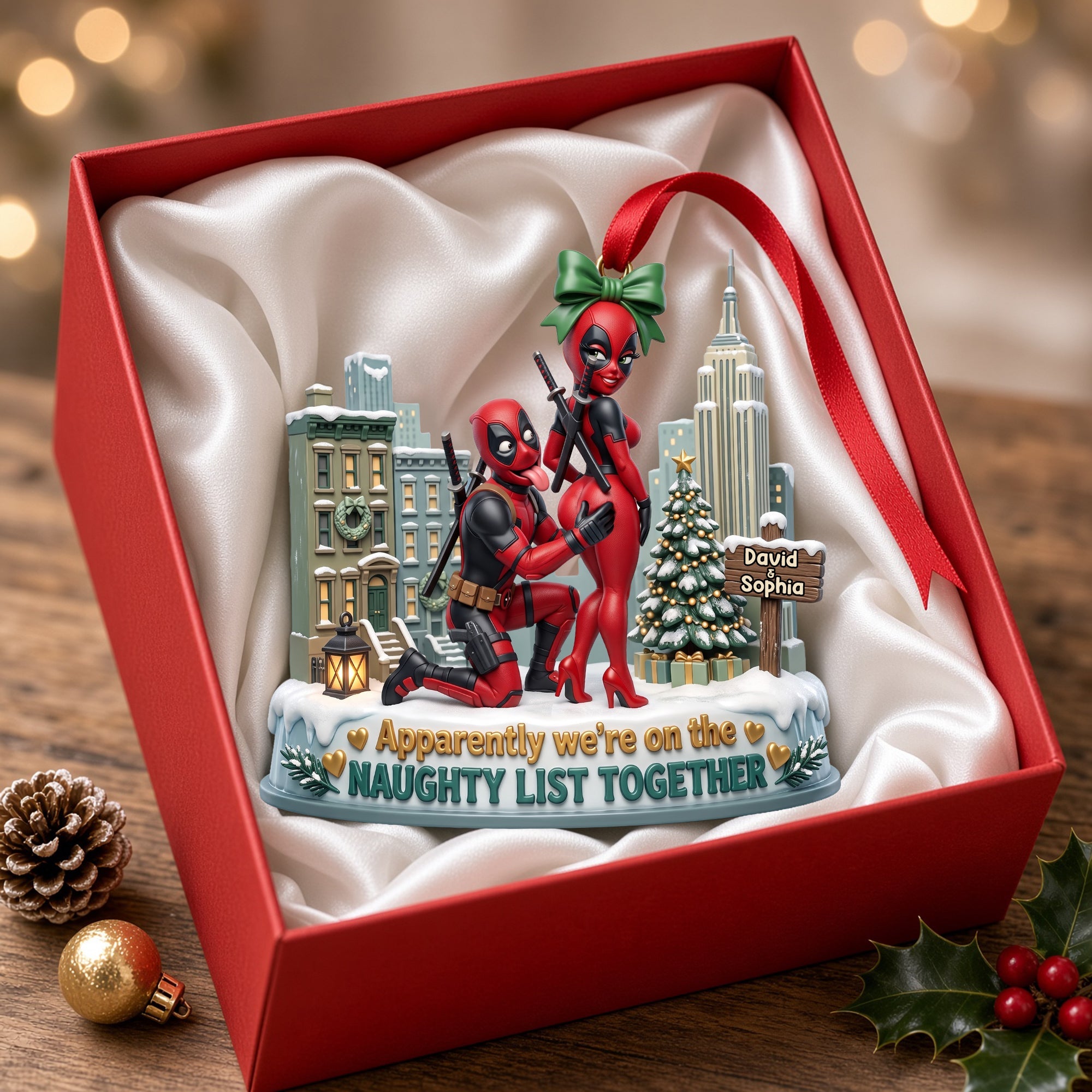 "Apparently we're on the Naughty List Together" - Playful Match Ornament - Personalized Gifts for Couples