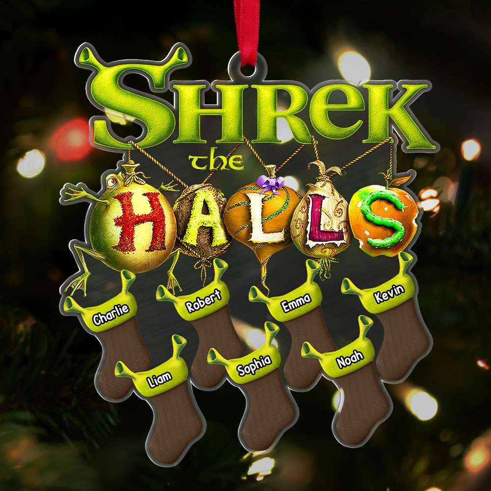 Personalized Family Christmas Ornament - Green Stocking Shrek Theme