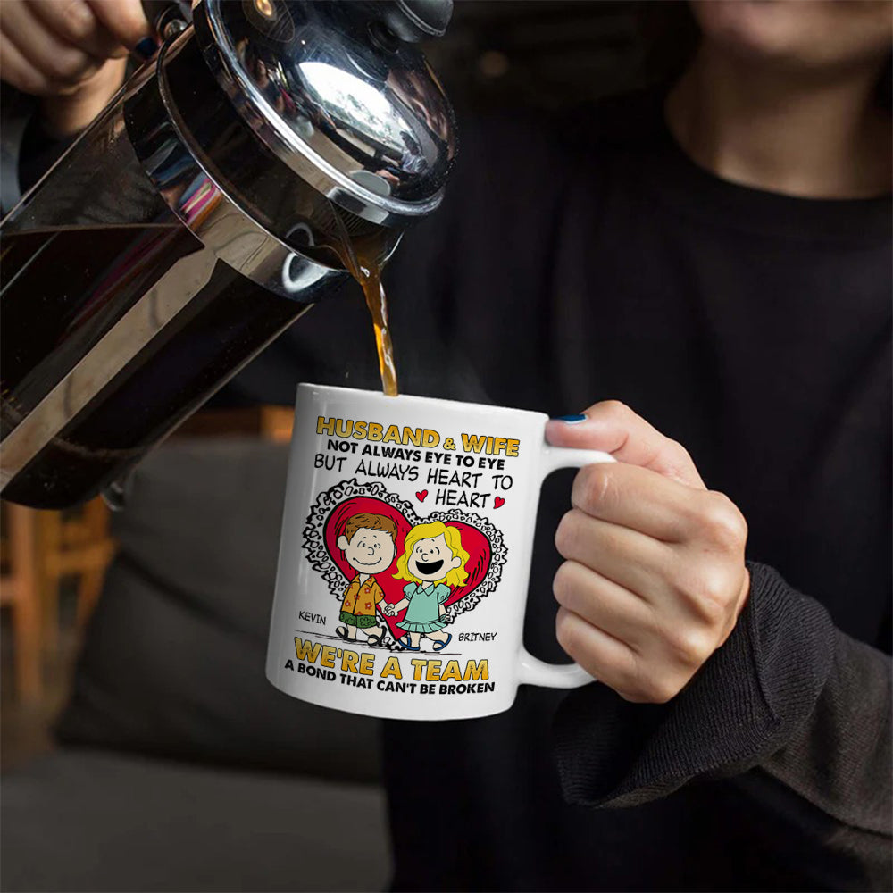 Personalized Cartoon Couple Coffee Mug - Heart to Heart Design