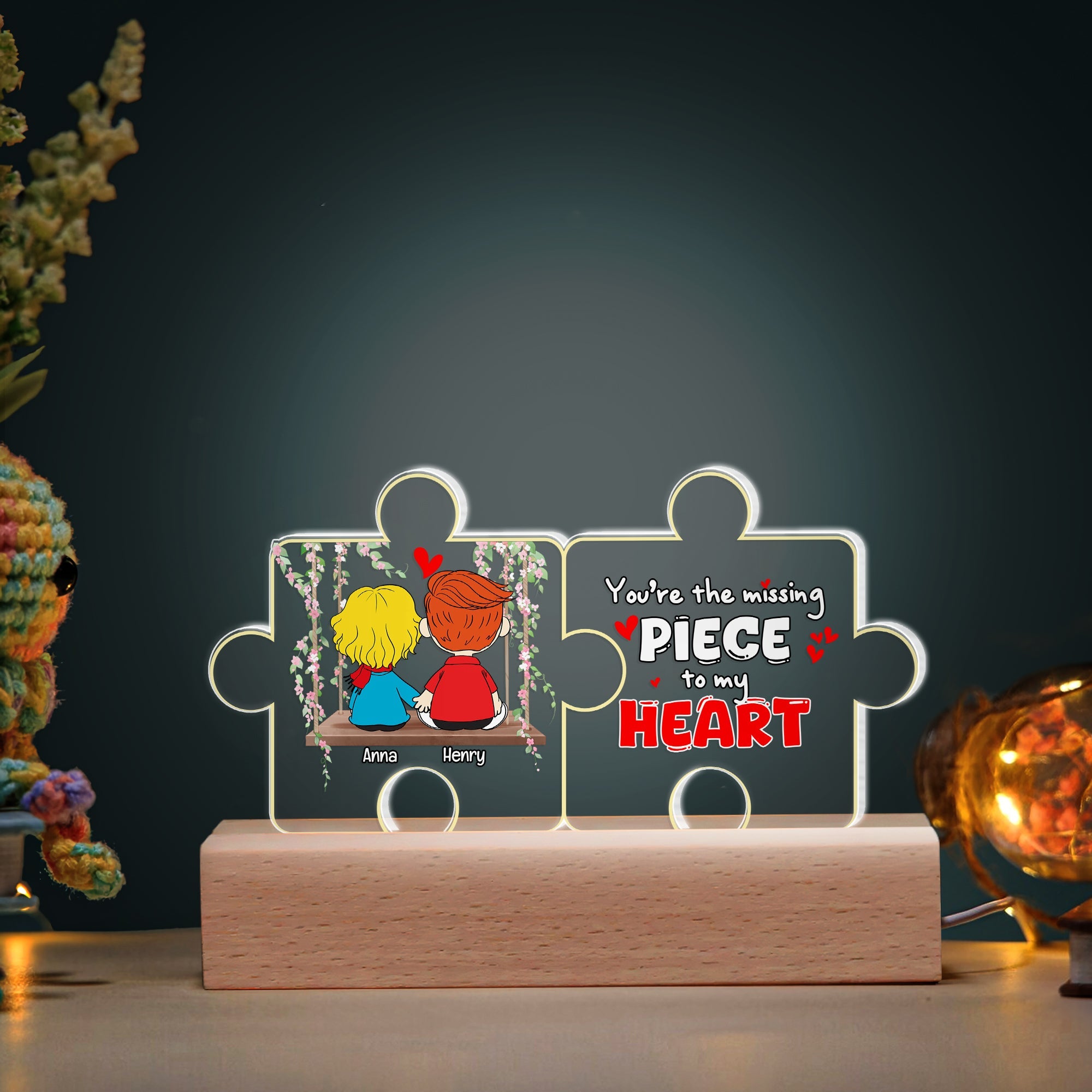 Personalized 3D LED Light - You're The Missing Piece To My Heart Led Night Light PopCulturePrints