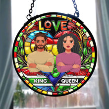 Load image into Gallery viewer, Personalized Stained Glass Art for Black Couples - Proud King &amp; Queen Ornament PopCulturePrints

