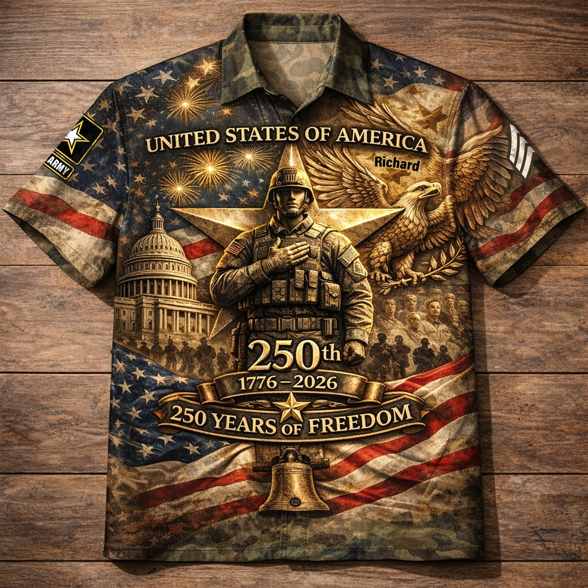 Celebrate Freedom: 250th Anniversary USA Hawaiian Shirt - Customizable Gift for Veterans and Proud Americans Hawaiian Shirts PopCulturePrints