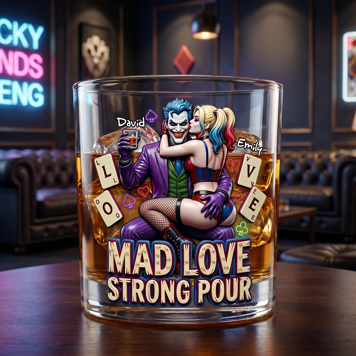 "Mad Love: A Toast to Crazy Romance" - Personalized Round Glass for Couples - Custom Gift for Partners, Lovers, and Friends
