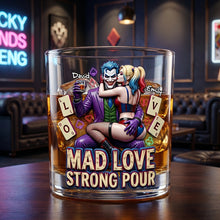 Load image into Gallery viewer, "Mad Love: A Toast to Crazy Romance" - Personalized Round Glass for Couples - Custom Gift for Partners, Lovers, and Friends
