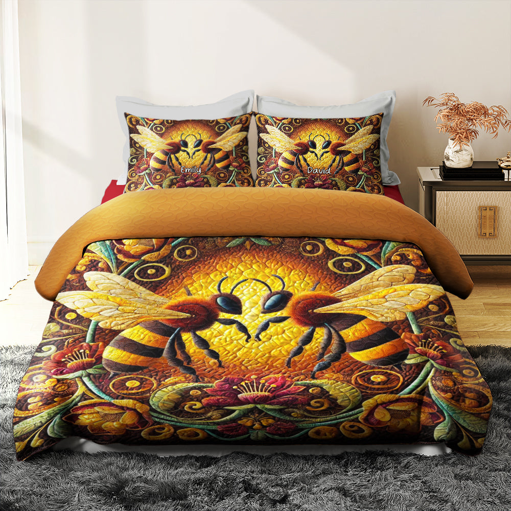 Personalized Bee Couple Quilt Bedding Set - Unique Gift for Couples Blanket PopCulturePrints