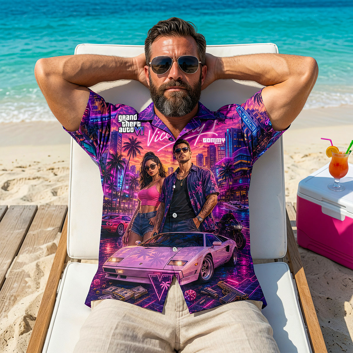 Experience the Vibe of Vice City - Neon Beach City Hawaiian Shirt - Personalized Gift for Everyone