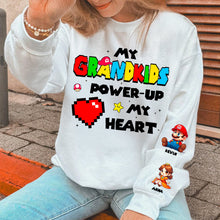 Load image into Gallery viewer, My Grandkids Power-Up My Heart - Personalized Unisex Sweatshirt for Moms &amp; Grandmas AOP Products PopCulturePrints
