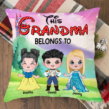 Load image into Gallery viewer, Personalized &#39;This Grandma Belongs To&#39; Fairy Tale Square Pillow Pillow PopCulturePrints
