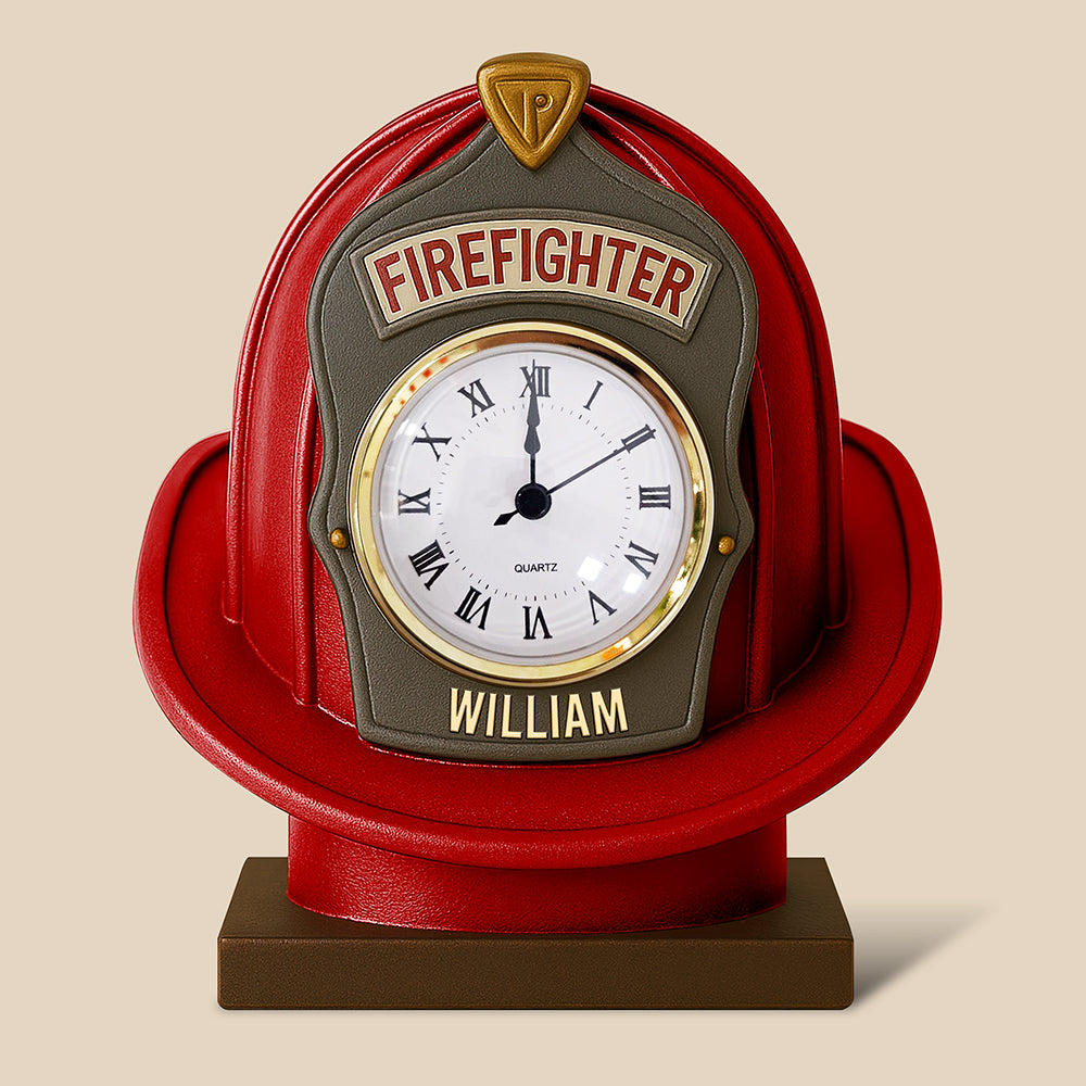 Personalized Firefighter Helmet Desk Clock - A Unique Keepsake for Firefighters Clock Plaques PopCulturePrints