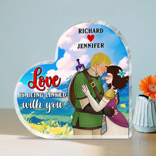 Custom Heart Plaque for Couples - Love is Being Linked with You Shaped Plaques PopCulturePrints