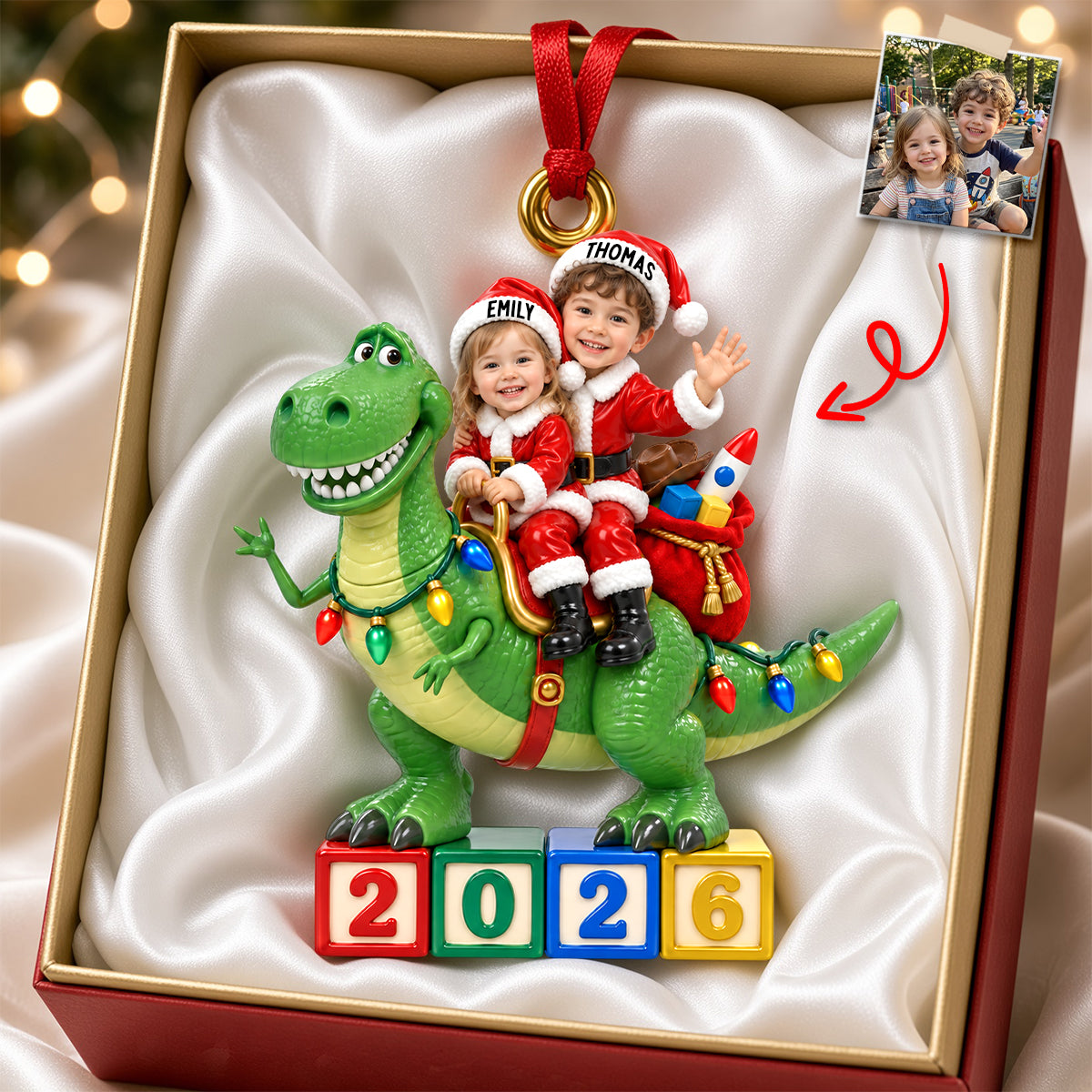 Celebrate with a Roar: Custom Photo Dinosaur Kid Ornament - Personalized Gifts for Christmas Ornament PopCulturePrints