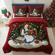 Load image into Gallery viewer, “Escape into a World of Stories” - Holiday Reading Nook Quilt Set - Personalized Christmas Gift for Book Lovers Bedding Set PopCulturePrints
