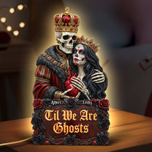 Load image into Gallery viewer, "Til We Are Ghosts" - Gothic Skeleton Couple Acrylic Light Box - Personalized Gift for Couples, Lovers and Friends Light Box PopCulturePrints
