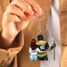 Load image into Gallery viewer, Personalized Hockey Couple Keychain - Unique Custom Valentine&#39;s Day Gifts Keychains PopCulturePrints
