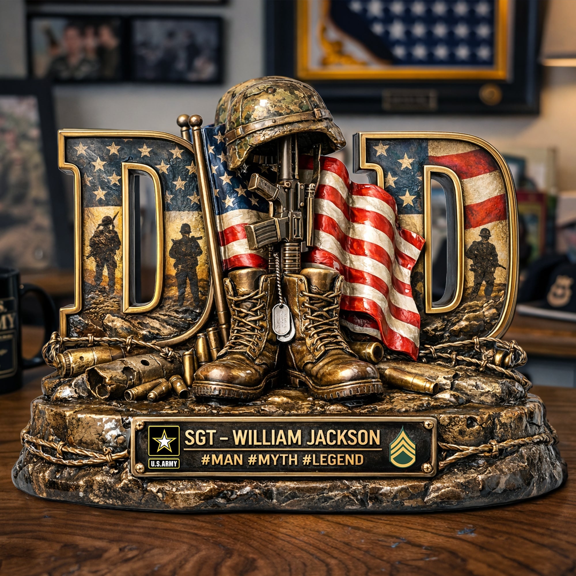 “For the Brave Dads - A Tribute to Our Heroes” - Proud Veteran Dad Acrylic Plaque - Personalized Gift for Dad or Grandpa Shaped Plaques PopCulturePrints