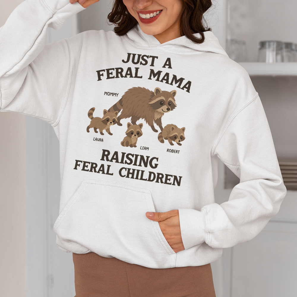 Just a Feral Mama Raising Feral Children - Personalized Raccoon Mom Shirt for Any Occasion Shirts PopCulturePrints