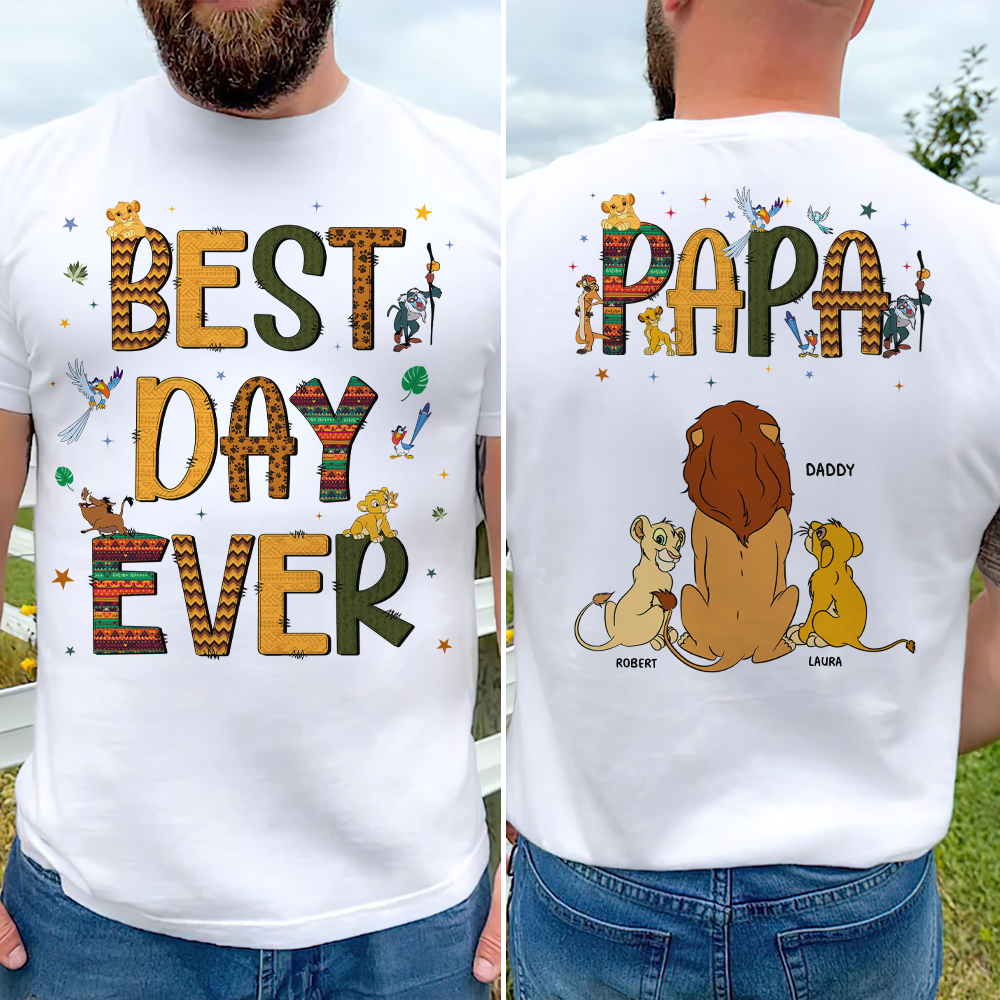 Best Day Ever - Personalized Lion Dad Shirt - Unique Gift for Dad, Grandpa & Family Shirts PopCulturePrints
