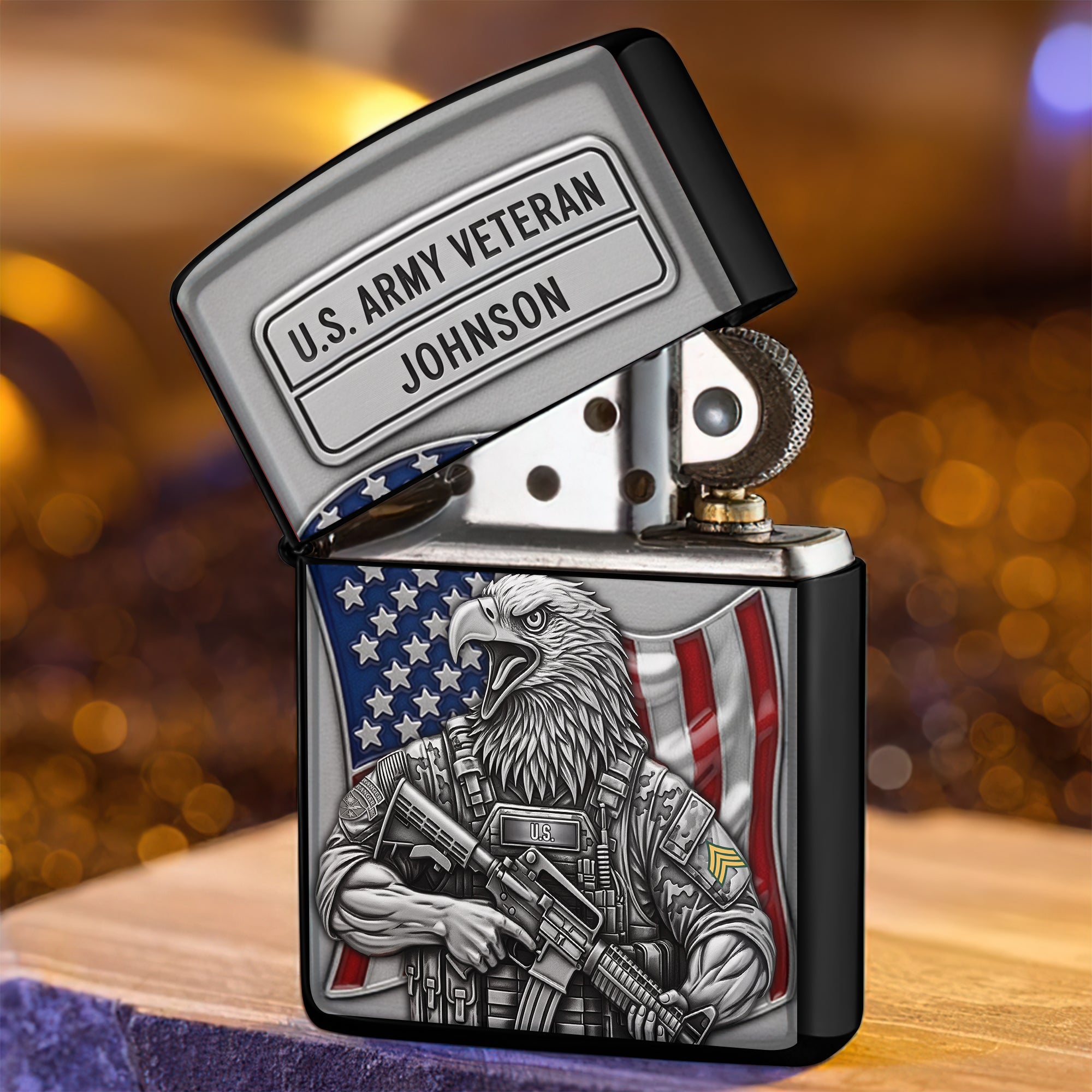 "Honor Our Heroes: Personalized American Protector Lighter - Unique Gifts for Veterans & Military Families" Lighter PopCulturePrints