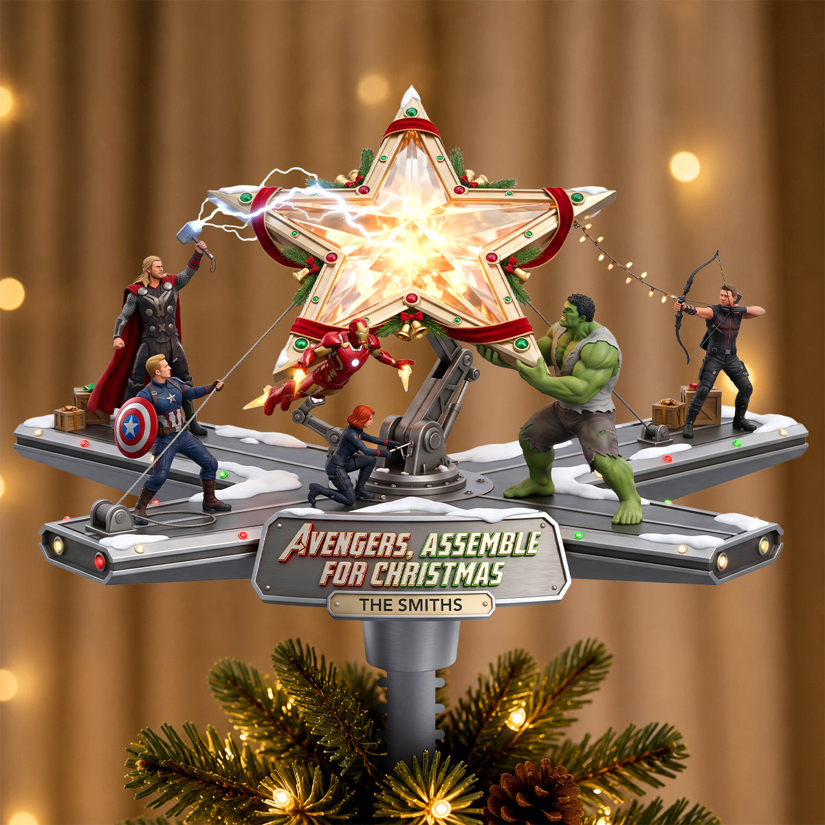 “Avengers, Assemble for Christmas!” - Personalized Action Squad Acrylic Tree Topper - Custom Gifts for Family, Friends & Fans