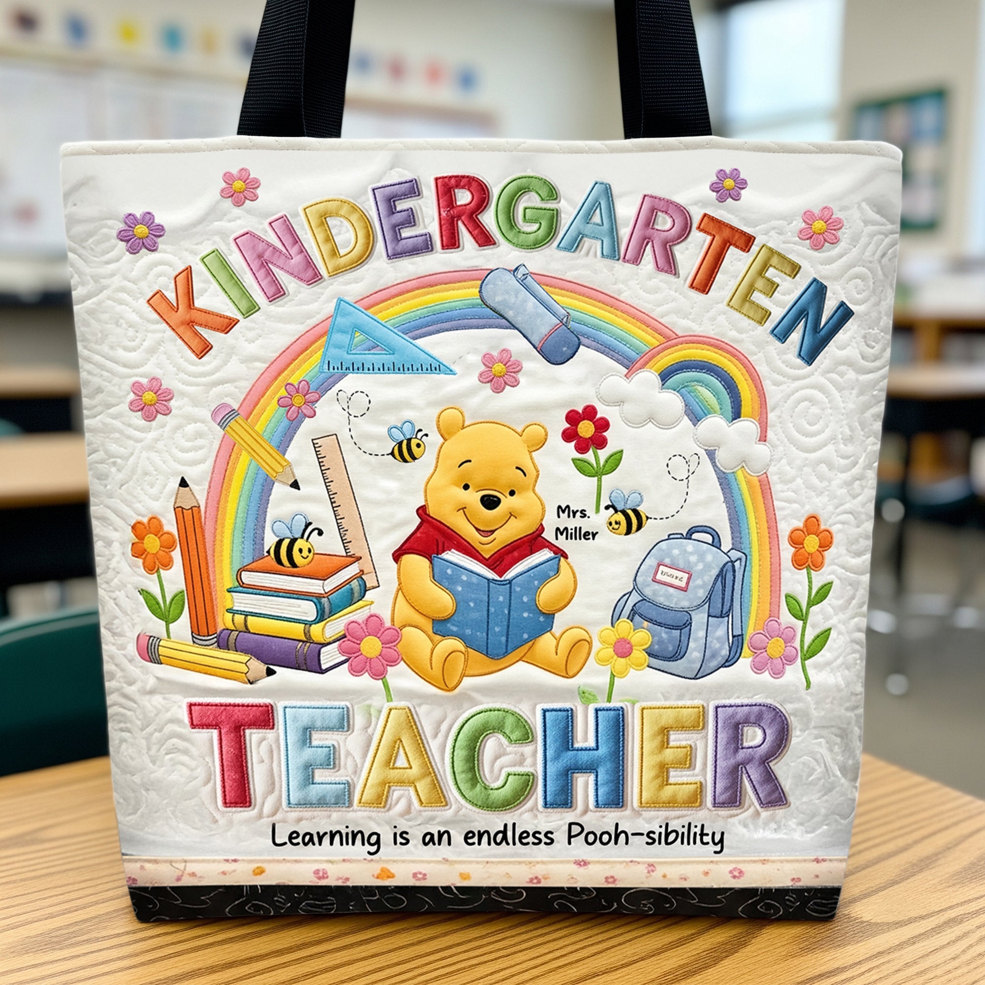 “Learning is an endless Pooh-sibility” - Cute Positive Teacher Tote Bag, Personalized Gift for Teachers Tote Bags PopCulturePrints