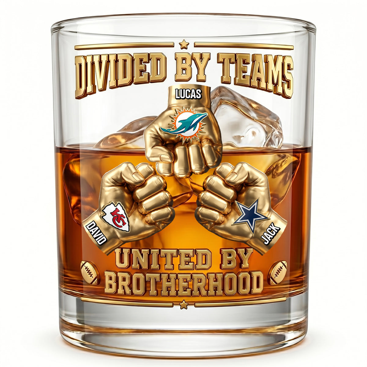 Brotherhood Quote: 'Divided By Teams, United By Brotherhood' - Personalized 11oz Round Glass for Sports Lovers Glass PopCulturePrints