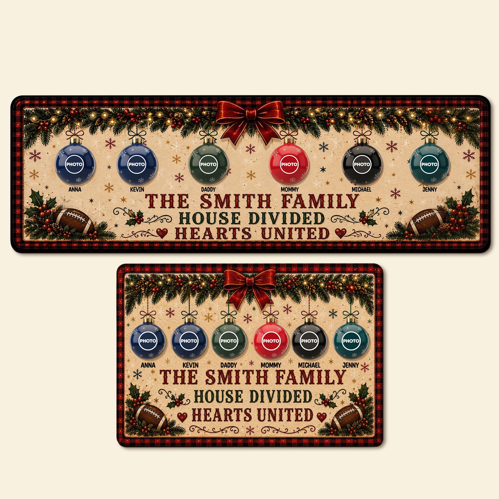 “United by Love, Divided by Football” - Personalized Family House Divided Hearts Runner Rug - Unique Gift for Families, Friends, and Football Fans