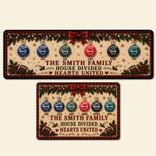 Load image into Gallery viewer, “United by Love, Divided by Football” - Personalized Family House Divided Hearts Runner Rug - Unique Gift for Families, Friends, and Football Fans
