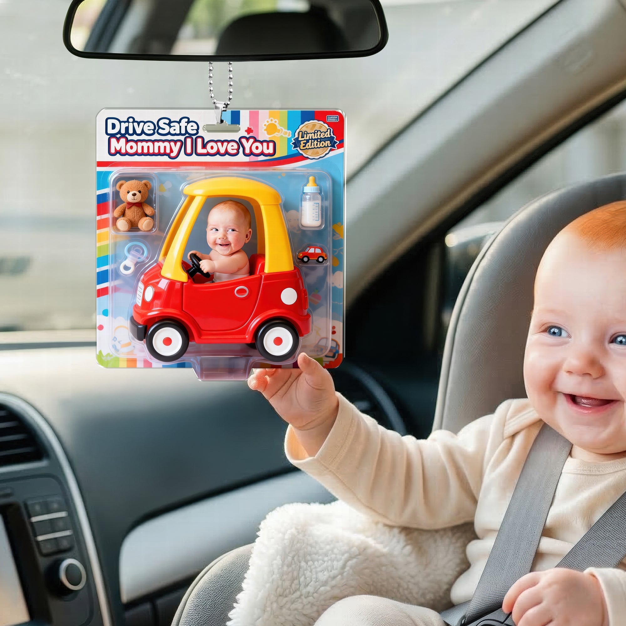 Drive Safe, Mommy I Love You - Cute Baby Driver Adventure Car Ornament | Custom Personalized Gift for Mom Ornament PopCulturePrints