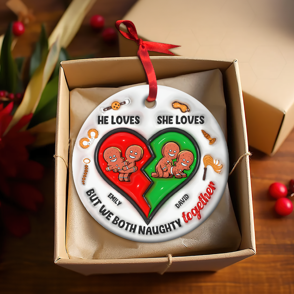 Personalized Couple Ornament - Cute Inflated Heart Design | Valentine's Day Gifts Ornament PopCulturePrints