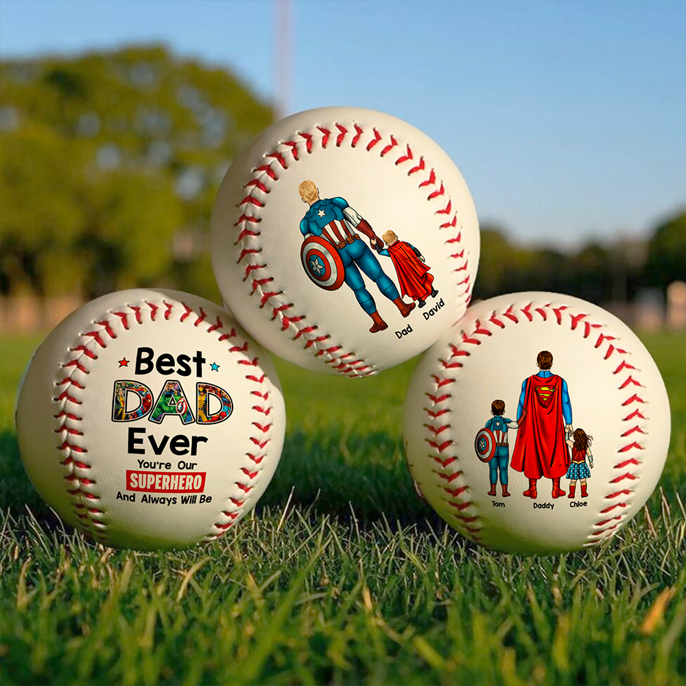 "Best Dad Ever – You're Our Superhero!" - Personalized Baseball Gift for Dad Baseball PopCulturePrints