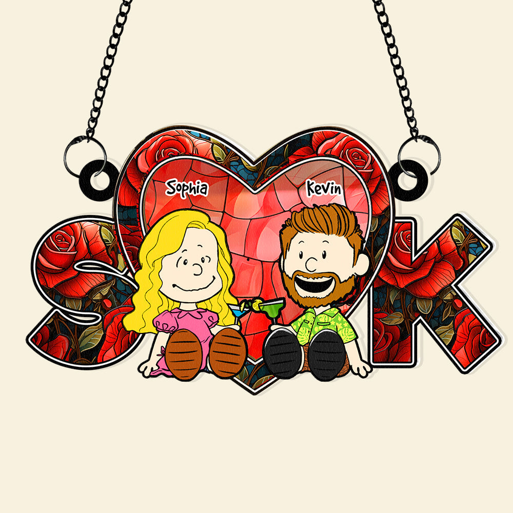 Personalized Couple Suncatcher Ornament | Heart-Shaped Custom Gift Ornament PopCulturePrints