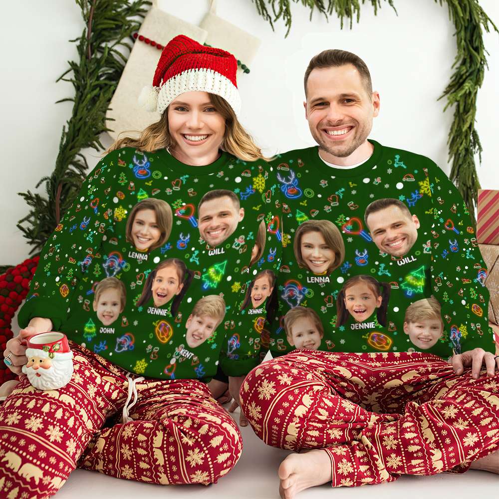 Personalized Neon Christmas Photo Sweater - Custom Family Gift