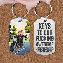Load image into Gallery viewer, Personalized Biker Couple Keychain - Keys to Our Awesome Bike Keychains PopCulturePrints
