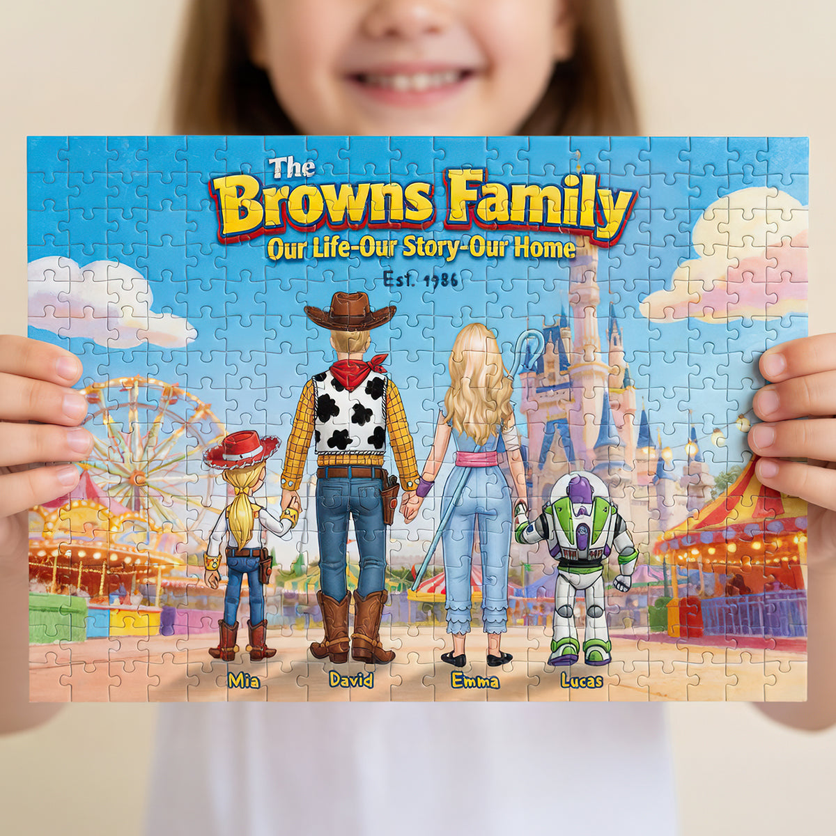 Create Lasting Memories with Our Family In Amusement Park Jigsaw Puzzle - Personalized Gifts For Families