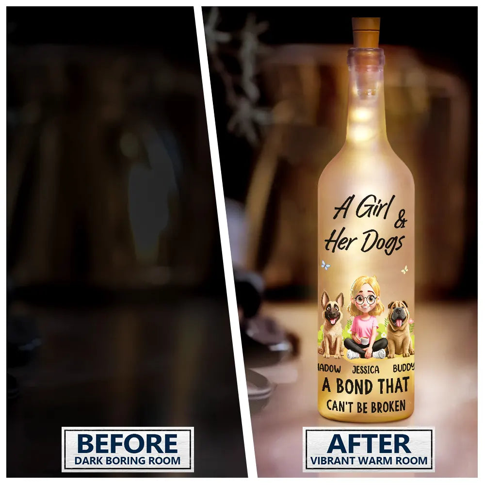 A Girl And Her Dog - A Bond That Can't Be Broken - Personalized Bottle Light for Pet Lovers Bottle Light PopCulturePrints