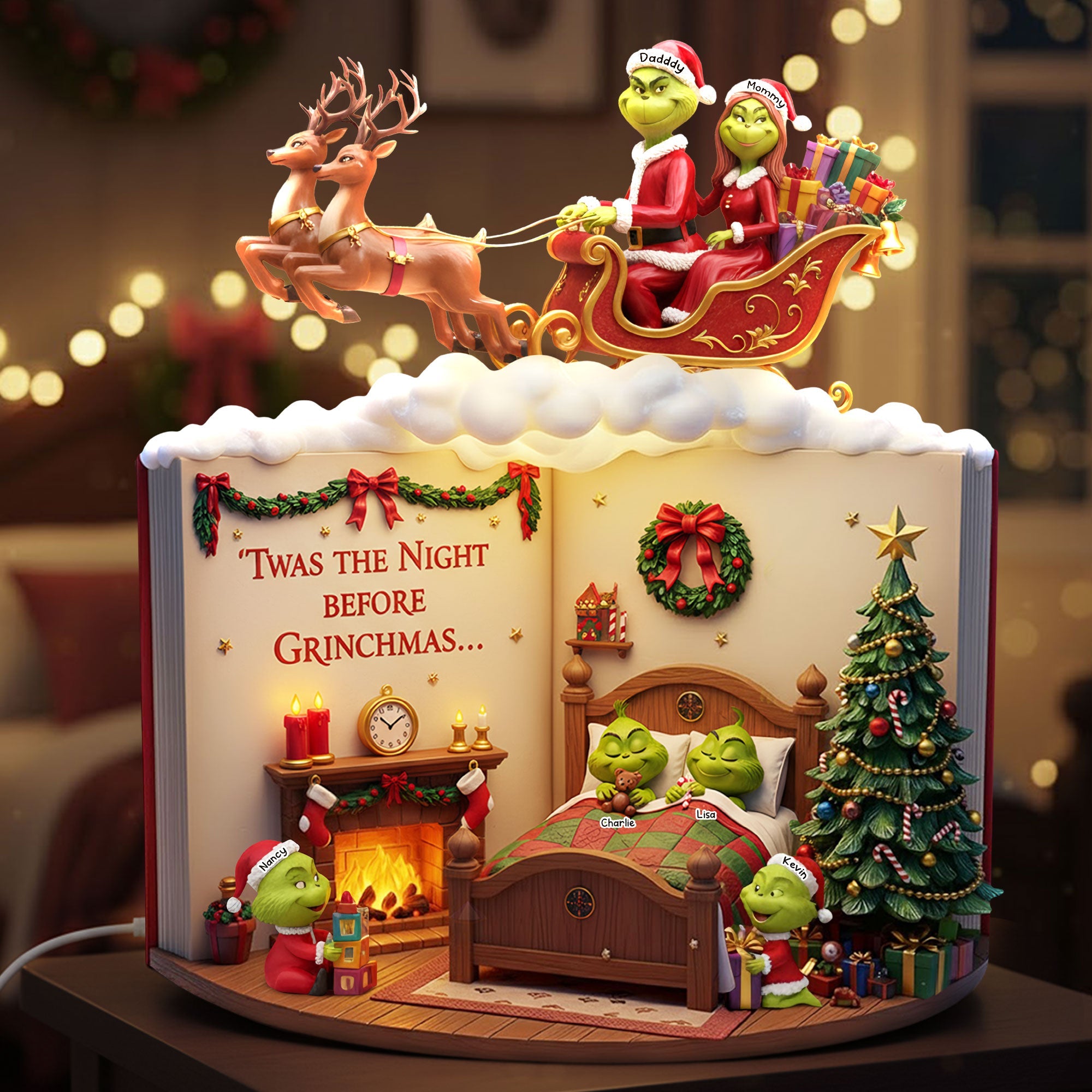 "Twas the Night Before Grinchmas..." - Green Family Storybook Light Box - Personalized Gift for Family Light Box PopCulturePrints