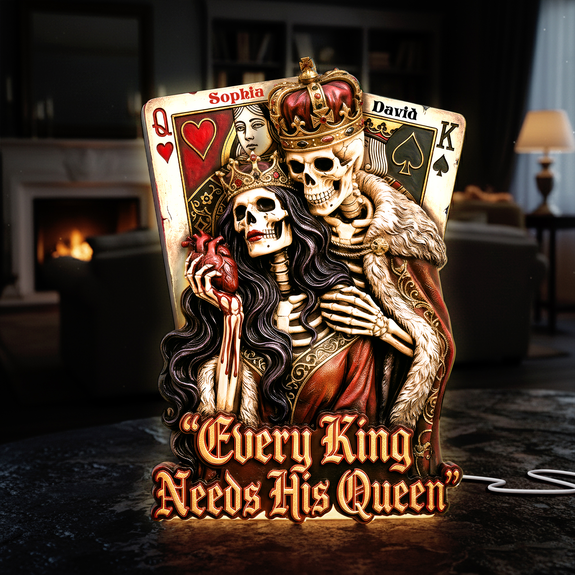 "Every King Needs His Queen" - Personalized Skeleton Couple Light Box - Perfect Gift for Couples Light Box PopCulturePrints