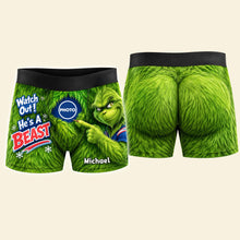 Load image into Gallery viewer, Watch Out! He's a Beast - Personalized Furry Mischief Men's Boxer Shorts for Sport Lovers
