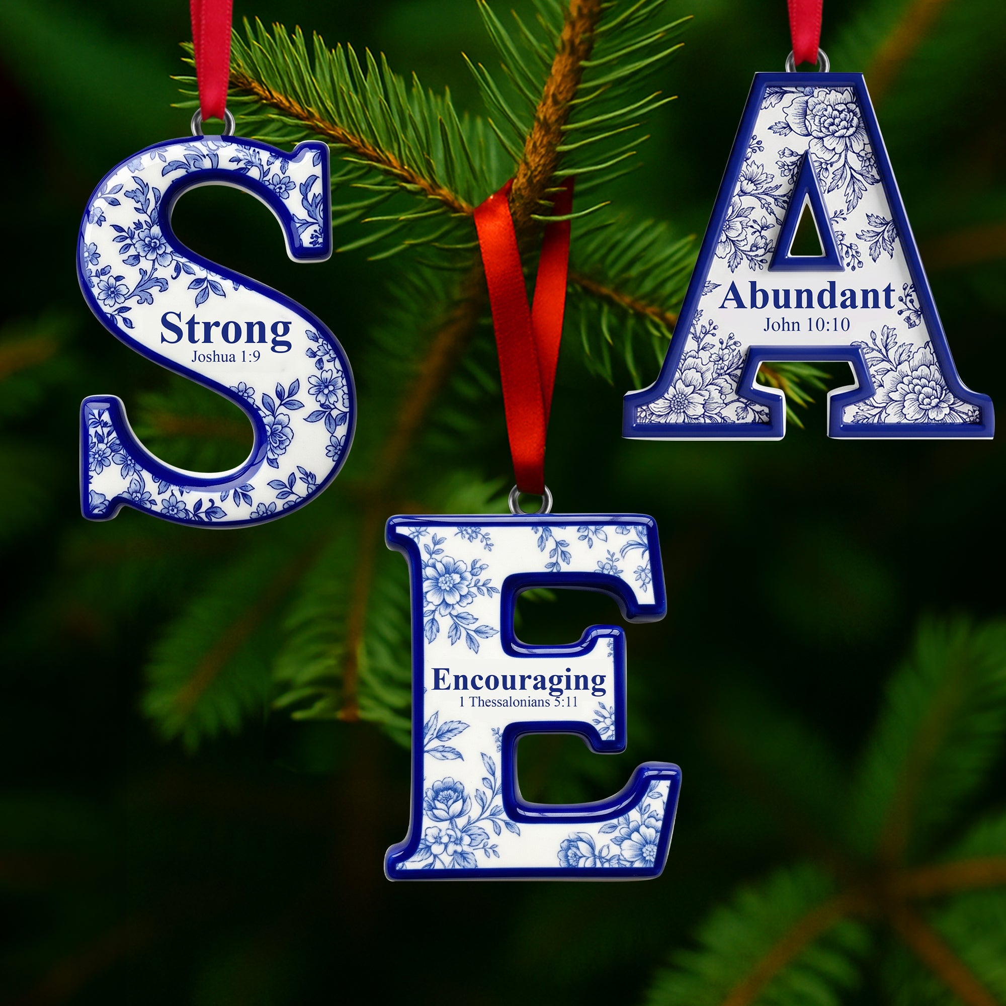 “Blessed” - Personalized Scripture Initial Christmas Ornament - Custom Gift for Christians, Family, Friends, and Loved Ones Ornament PopCulturePrints