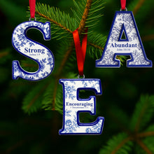 Load image into Gallery viewer, “Blessed” - Personalized Scripture Initial Christmas Ornament - Custom Gift for Christians, Family, Friends, and Loved Ones Ornament PopCulturePrints
