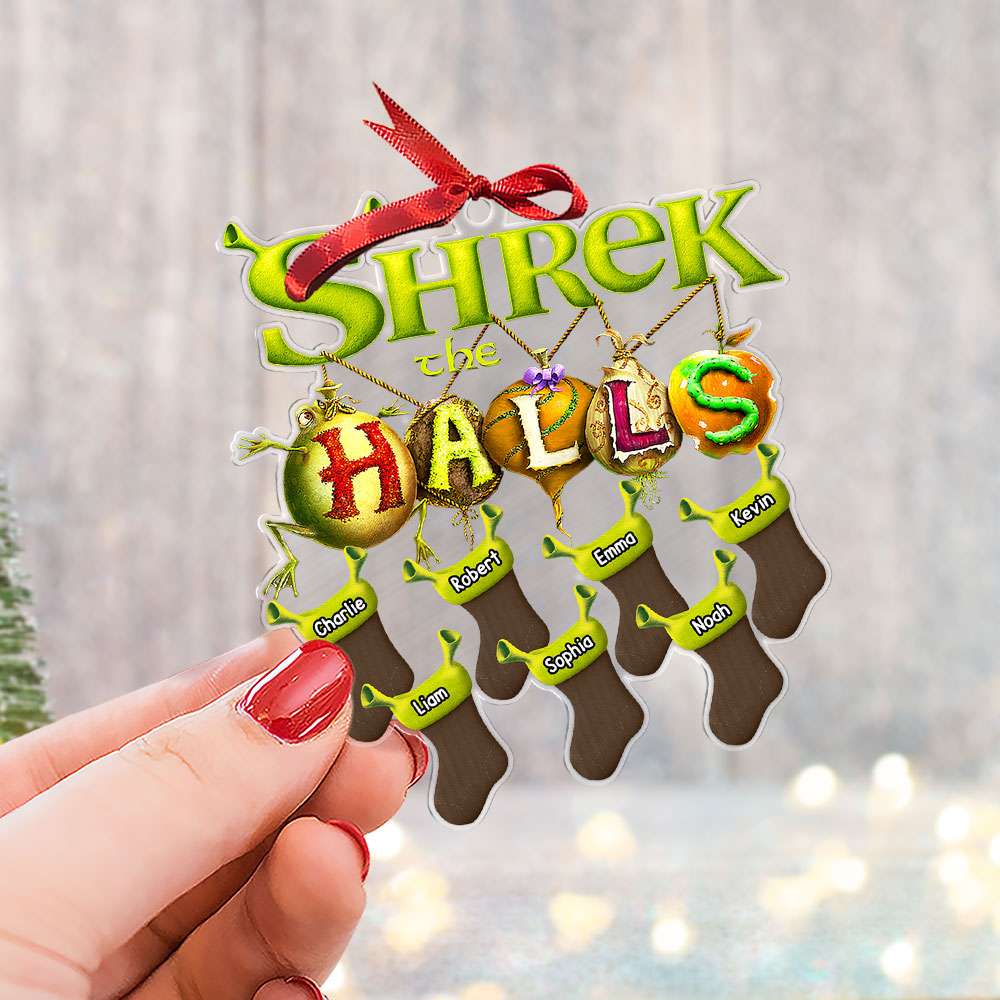 Personalized Family Christmas Ornament - Green Stocking Shrek Theme