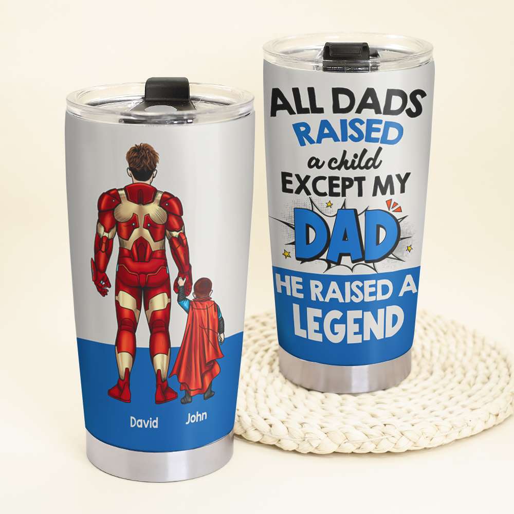 Personalized Superhero Dad Tumbler - Raised A Legend